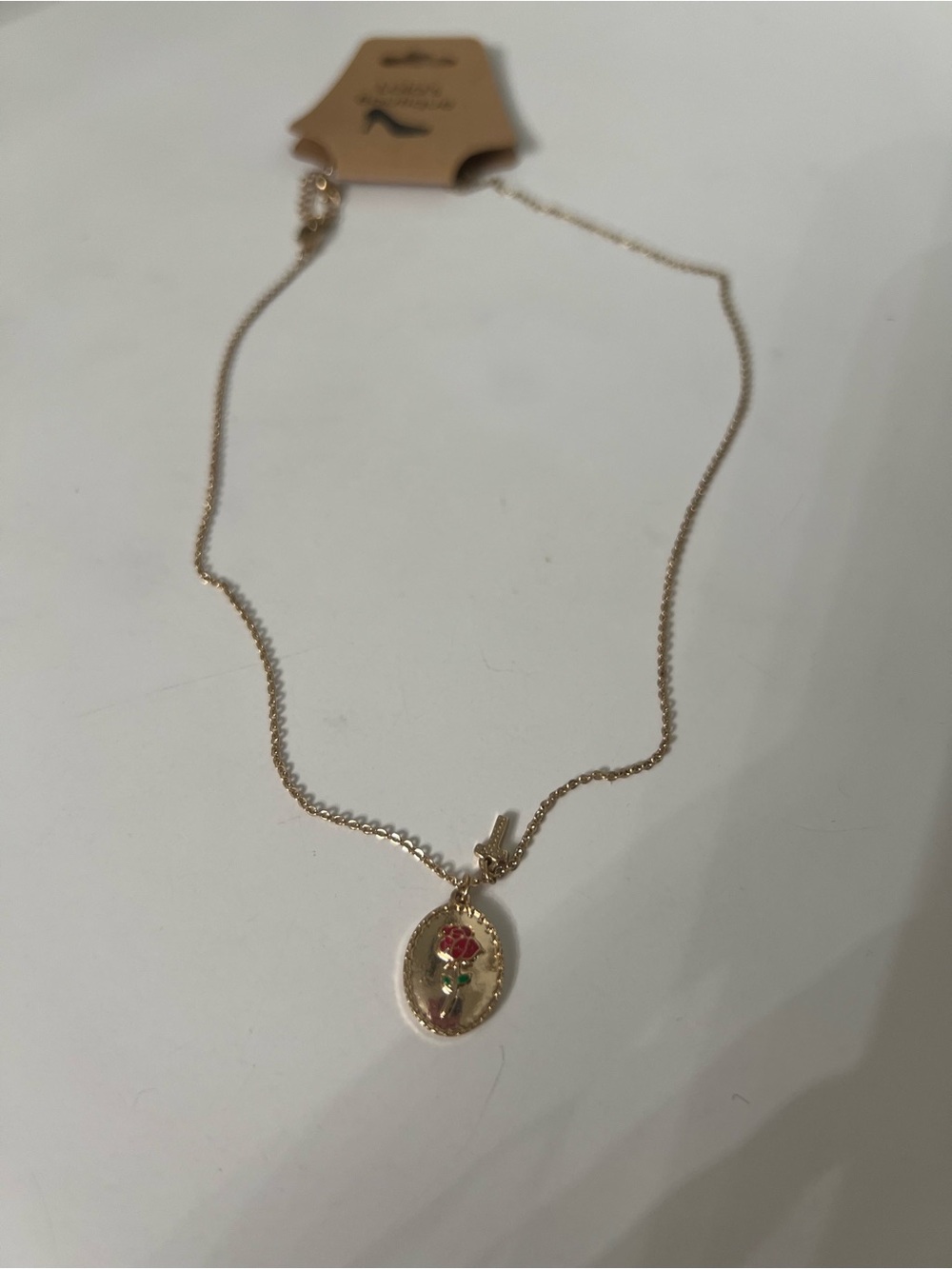 Fashion Oval Pendant Necklace with Rose Red Flower Accent